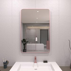 24 in. W x 36 in. H Rectangular Framed Wall Bathroom Vanity Mirror in Rose Gold