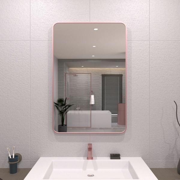 TaiMei 24 in. W x 36 in. H Rectangular Framed Wall Bathroom Vanity Mirror in Rose Gold
