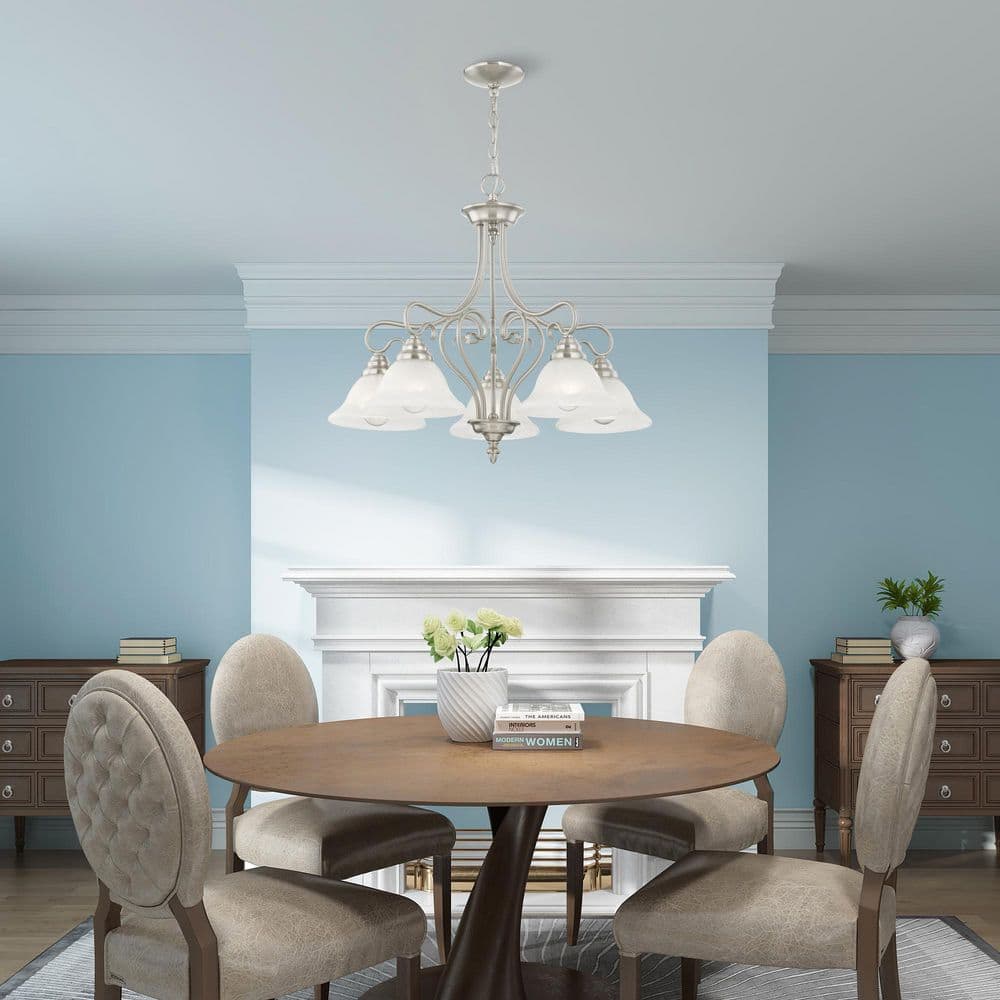 Elegant Coronado 5-Light Chandelier in Brushed Nickel with Alabaster Glass