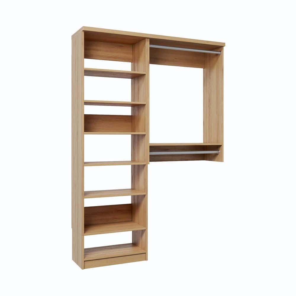 45 in. W Natural Oak Reach-in Floor-Mount 2-Rod 7-Shelf Wood Closet System
