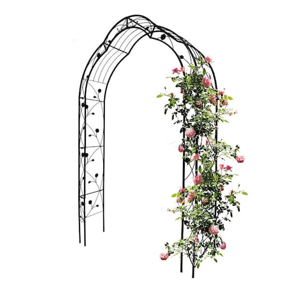 59.00 in. x 15.35 in. x 98.40 in. Outdoor Black Iron Garden Arch Trellis Suitable for Plants like Roses Ivy and Jasmine.