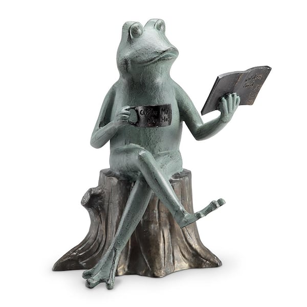 Frog Reading a Book Bronze Metal Sculpture Statue Decor Signed Art