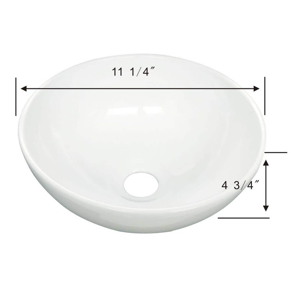 White Ceramic Round Above-Counter Vessel Sink, 11.25"