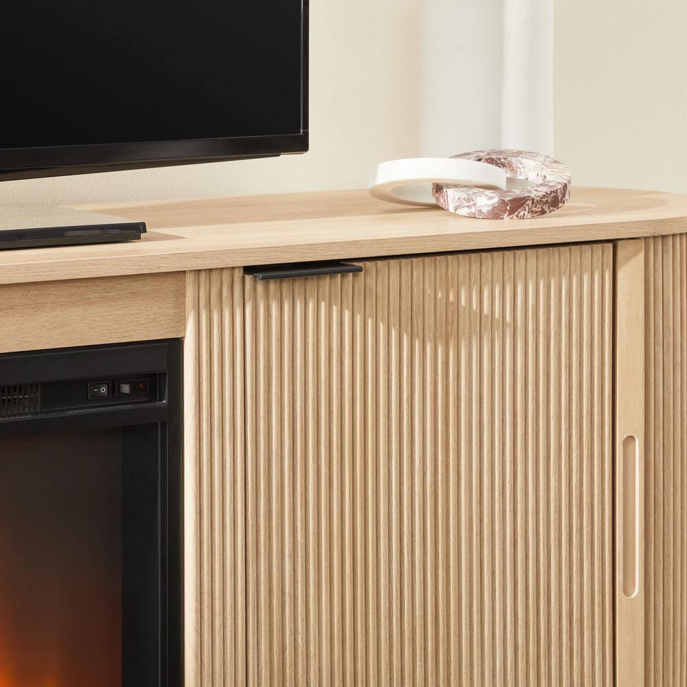 Modern Coastal Oak 70" Fireplace TV Stand with Reeded Cabinet