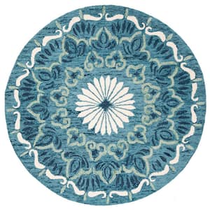 Novelty Blue/Ivory 8 ft. x 8 ft. Floral Round Area Rug