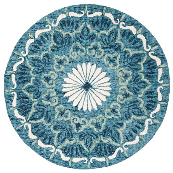 Novelty Blue/Ivory 8 ft. x 8 ft. Floral Round Area Rug