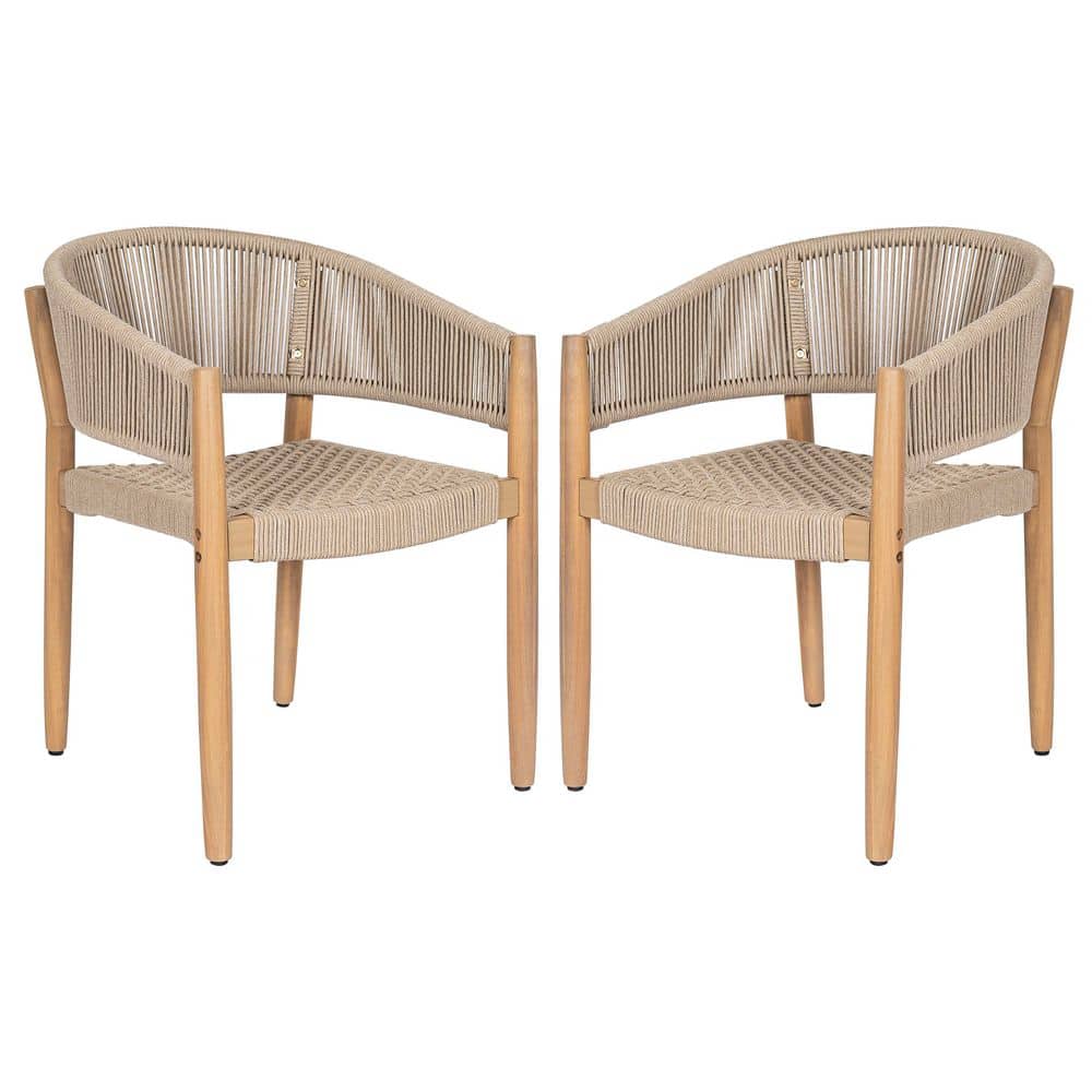 Alger Acacia Wood Patio Outdoor Dining Chairs in Natural Finish with Light Brown Woven Rope Seat and Back, Set of 2 price history on PriceWatchPro