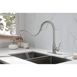 Sleek Single Handle High Arc Stainless Steel Pull Down Sprayer Kitchen Faucet in Brushed Nickel