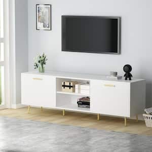 69 in. W White Wood TV Stand Console Entertainment Center for TV up to 75 in.