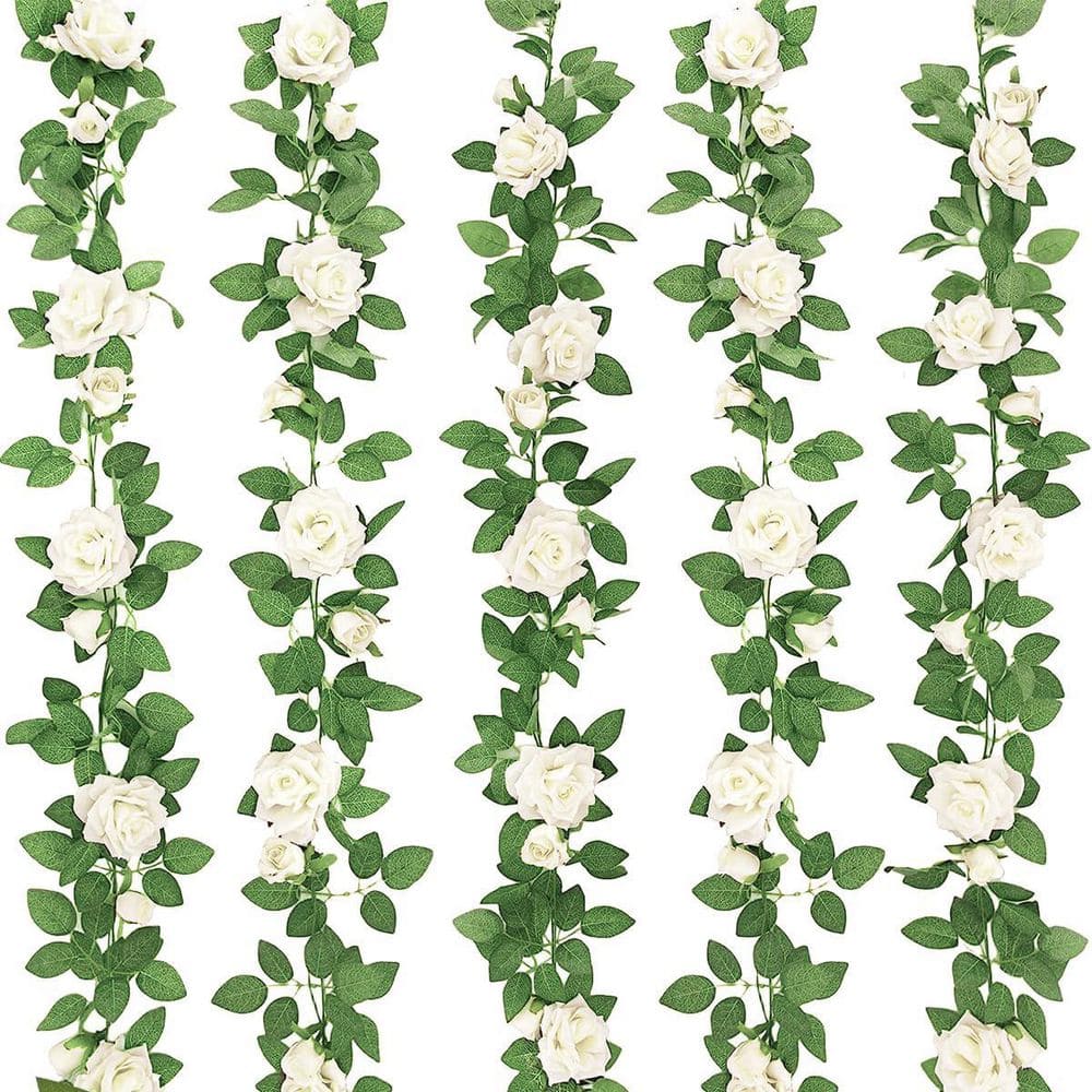 6.5 ft. White Artificial Floral Garland for Wedding Decortions 5Pcs 32. 5FT