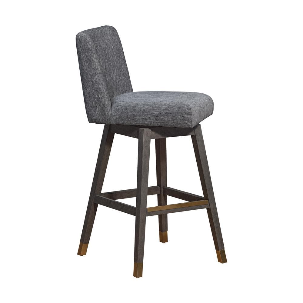 Grey Oak Wood Swivel Bar Stool with Grey Fabric