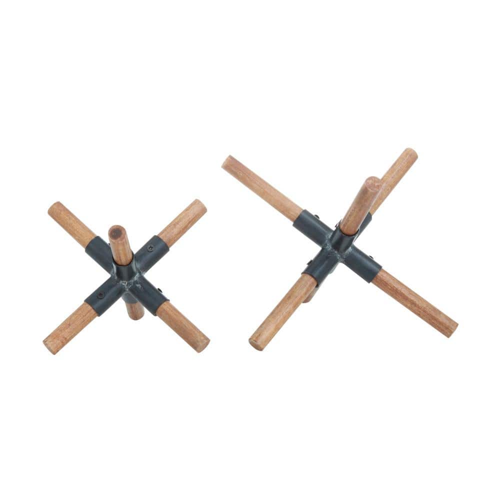 Rustic Dark Wood X-Shaped Tabletop Sculpture