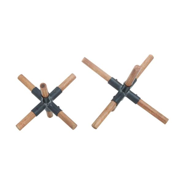 Litton Lane Brown Wood Jack Sculpture with Black Metal Centers (Set of 2)