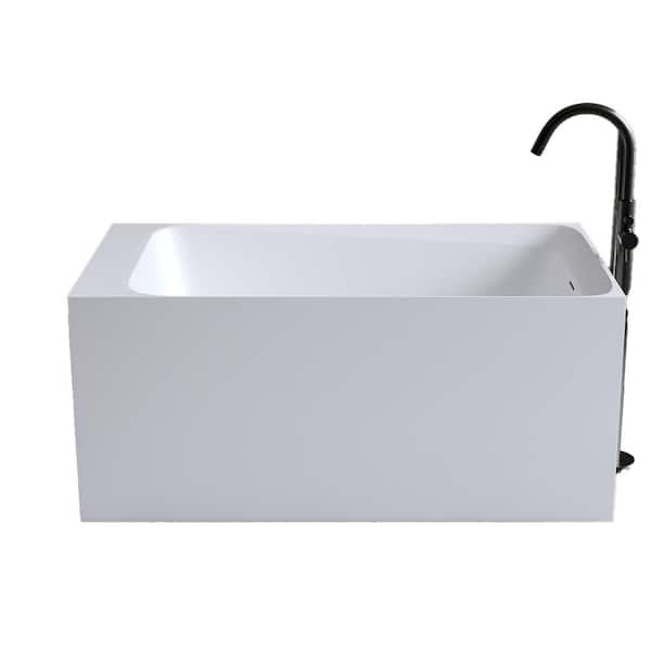 51 in. L x 27.6 in. W x 22.8 in. H Solid Surface Freestanding Resin Stone Soaking Bathtub Pop-up Drain Matte White