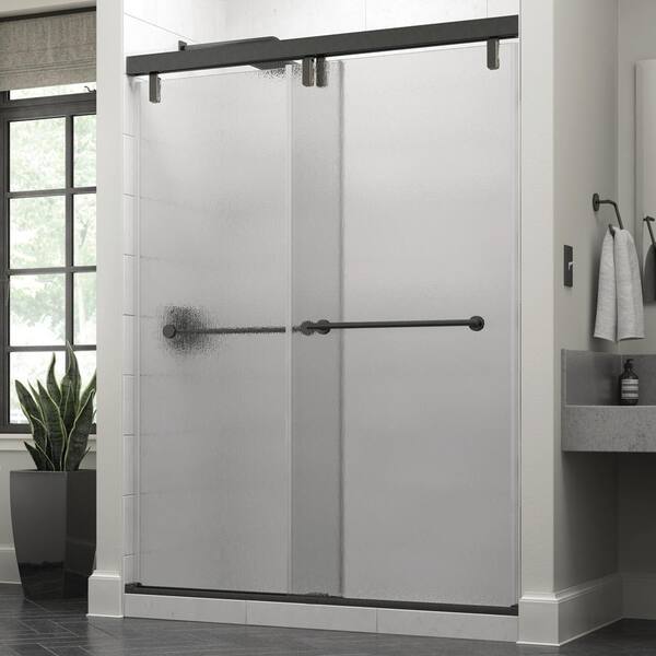 Delta Crestfield 60 In X 71 1 2 In Mod Semi Frameless Sliding Shower Door In Bronze And 3 8 In 10mm Rain Glass Sd The Home Depot