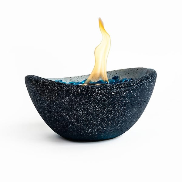 Sudzendf White and Blue Portable Concrete Fire Pit Ethanol Fireplace Smokeless Fire Bowl
