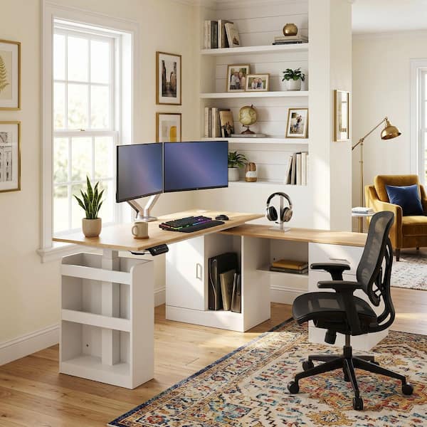 FUFU&GAGA 63 in. W L- Shaped Adjustable Height Desk Ergonomic