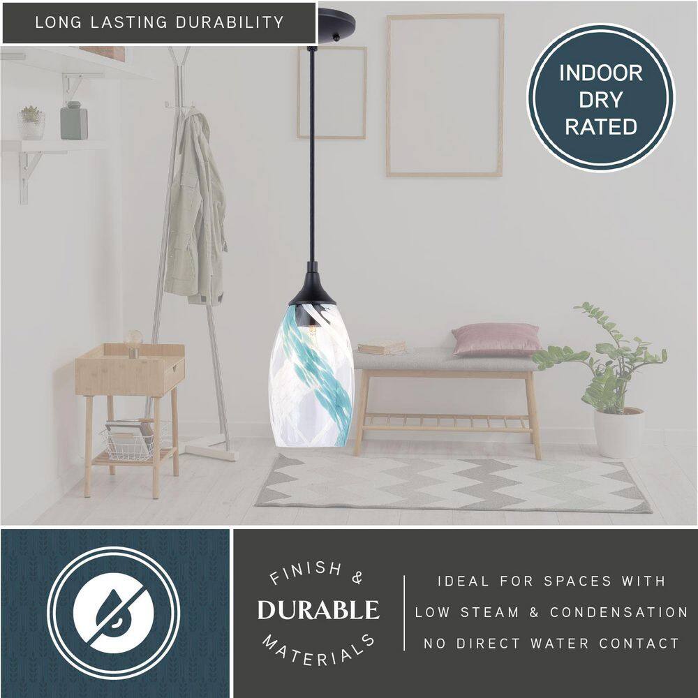 Milano Oil Rubbed Bronze Mini Pendant with Hand-Blown Glass Shade