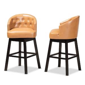 Theron 41.1 in. Tan and Dark Brown Low Back Wood Bar Height Bar Stool (Set of 2)