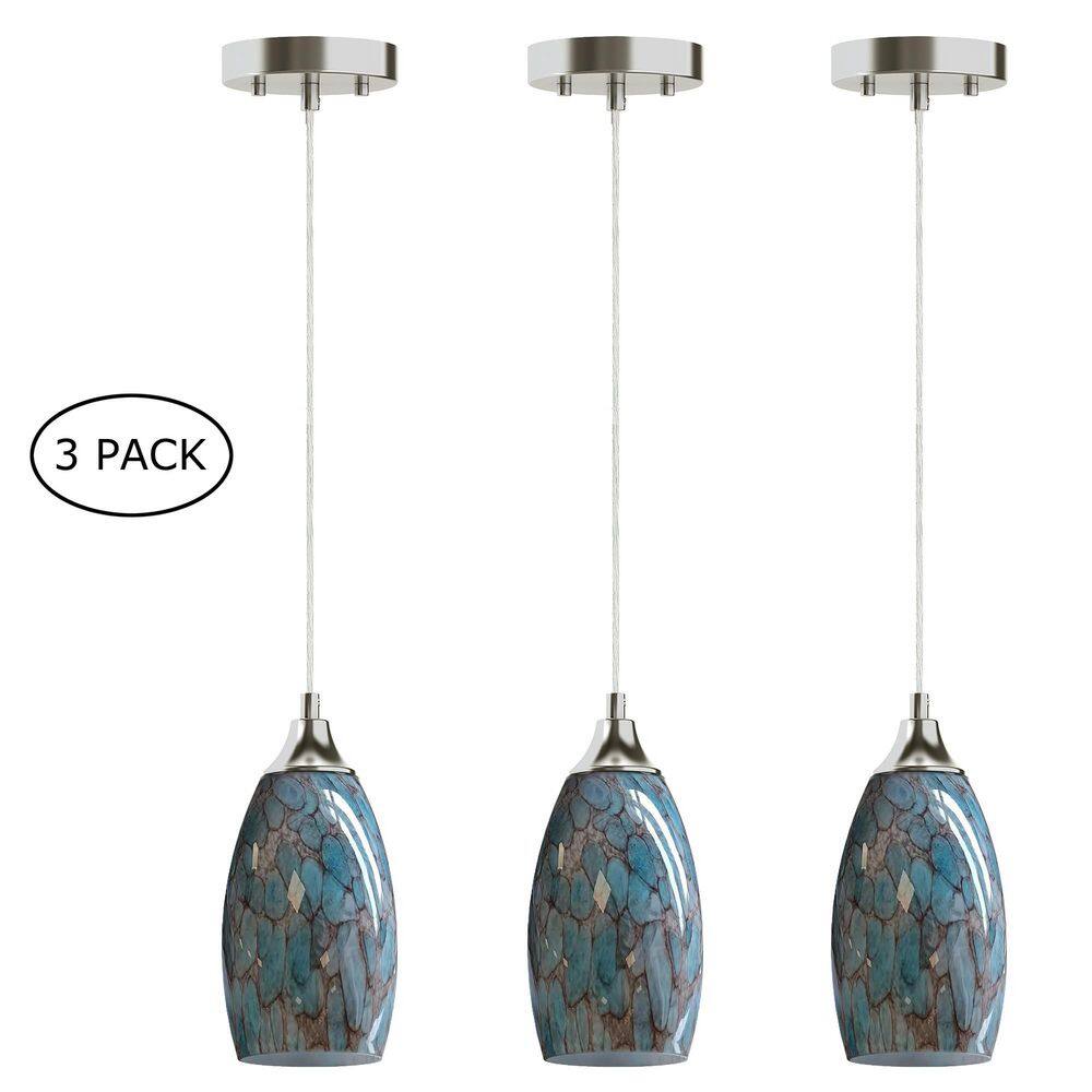 1-Light Brushed Nickel Mini Pendant Light with Stone Blue Art Glass Shade (3-Pack) price history on PriceWatchPro