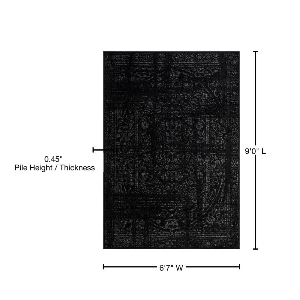 Arlena Black Synthetic Reversible Traditional Area Rug 7x9