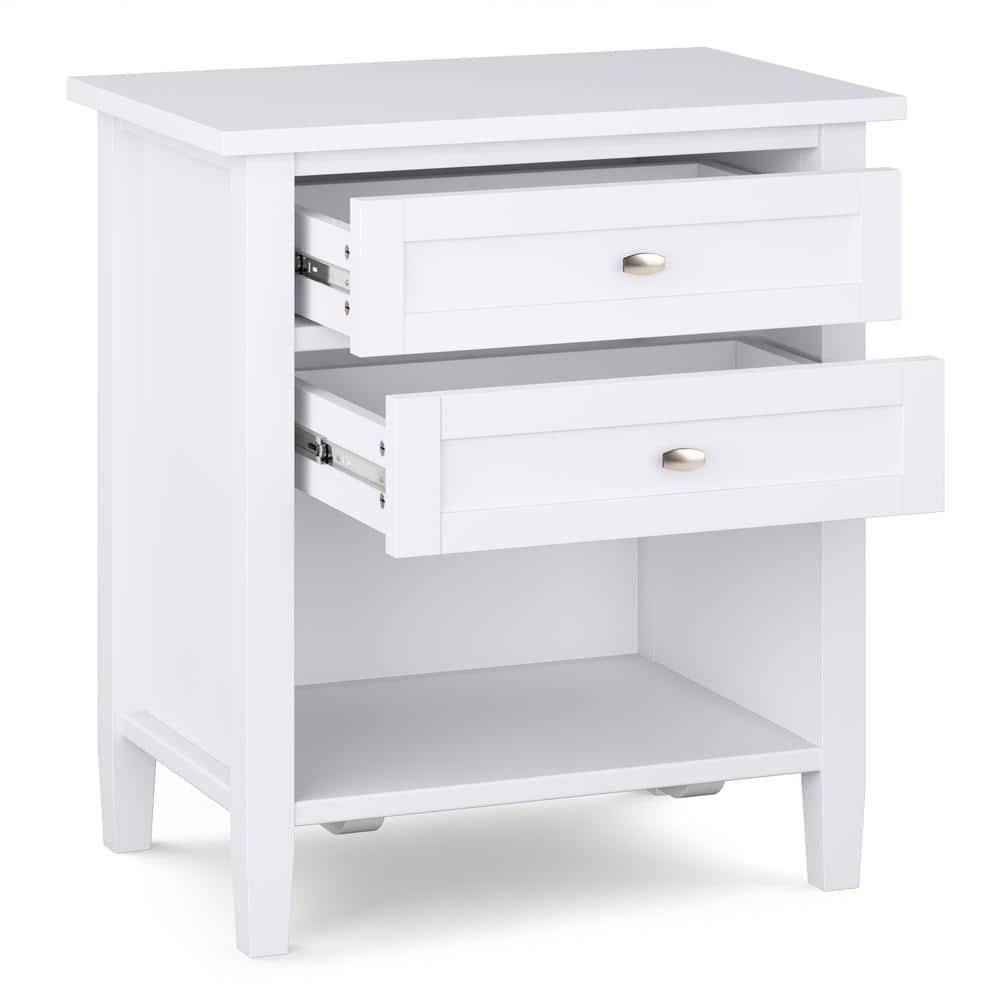 White Solid Wood 2-Drawer Bedside Nightstand