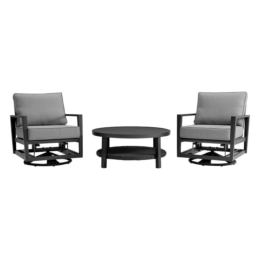 Armen Living Grand Black 3Piece Aluminum Patio Conversation Set with