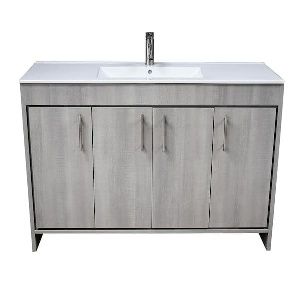 VOLPA USA AMERICAN CRAFTED VANITIES Villa 48 in. W x 18 in D Bath Vanity in Weathered Gray with Ceramic Vanity Top in White with White Basin