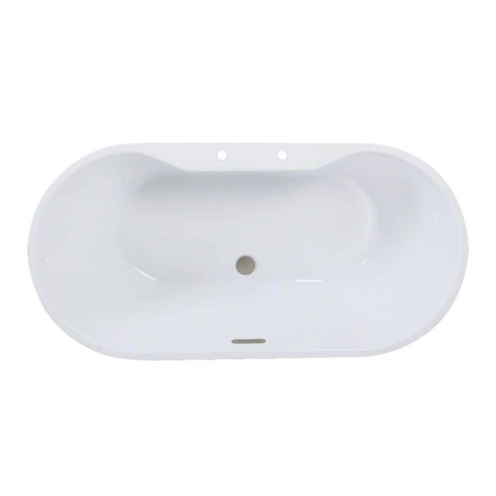 Aqua Eden 55 in. x 27.4 in. Acrylic Flatbottom Soaking Freestanding Bathtub in Glossy White/Brushed Nickel with Drain price history on PriceWatchPro