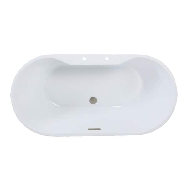 Aqua Eden 55 in. x 27.4 in. Acrylic Flatbottom Soaking Freestanding Bathtub in Glossy White/Brushed Nickel with Drain
