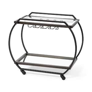 Chriselle Black Metal and Glass 2-Tier Bar Cart