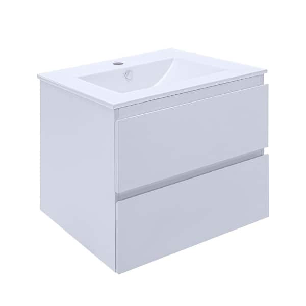 Tahanbath 18 in. W x 19 in. H Bath Vanity in White with MDF Vanity Top in White with White Basin