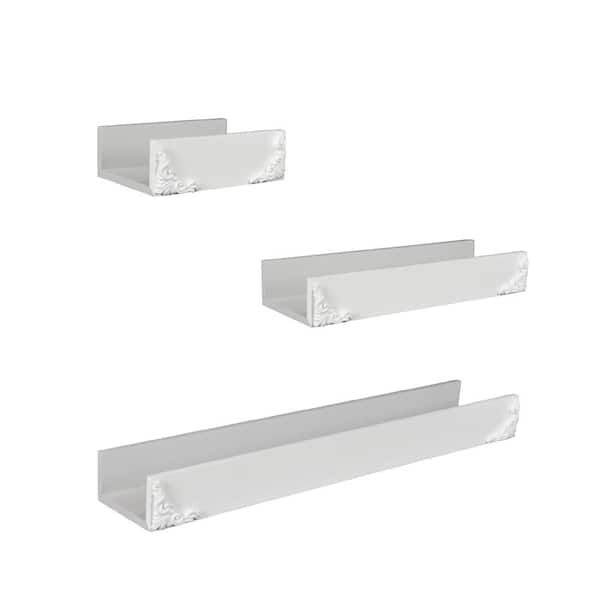 American Art Decor Vintage Ornate 3-Pc Floating Shelf 17.75in W x 3.75in D White MDF Metal Decorative Wall Shelf Trim