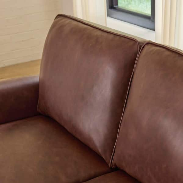 Doherty 79.9 in. Flared Arm Faux Leather Sofa in Chestnut Brown