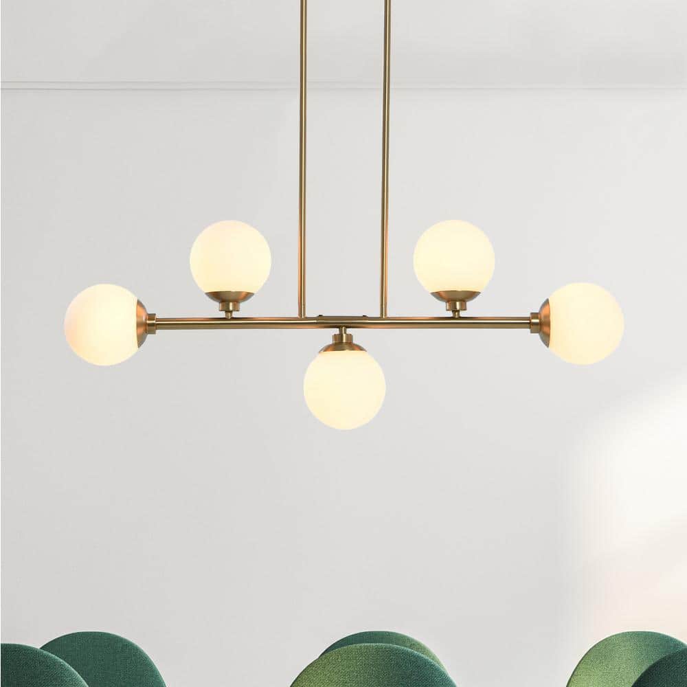 Lorne 5-Light Brushed Gold Metal and Frosted Glass Chandelier