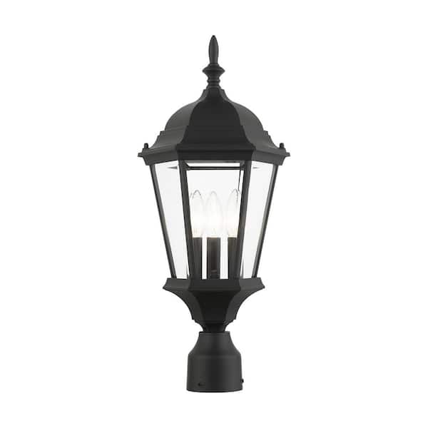 Hathshire 3-Light Textured Black Cast Aluminum Hardwired Outdoor Waterproof Post Light
