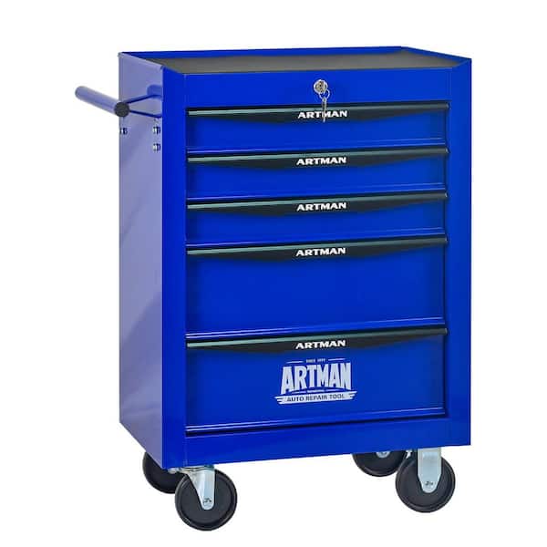 13 in. W 5 Drawers Rolling Metal Black and Blue Tool Carts w/ Ball Bearing Drawer Slides & Steel Tool Storage Organizer