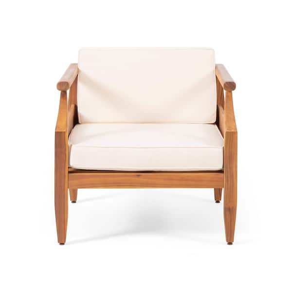 Unbranded Wooden outdoor patio club lounge chair for patio garden with beige cushions