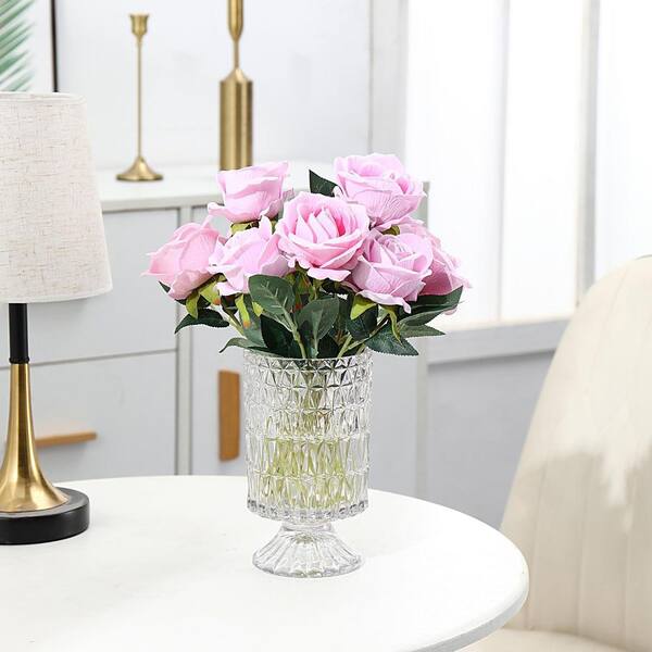 7.2 in. Round Clear Crystal Pedestal Glass Vase, Large Floral Vase