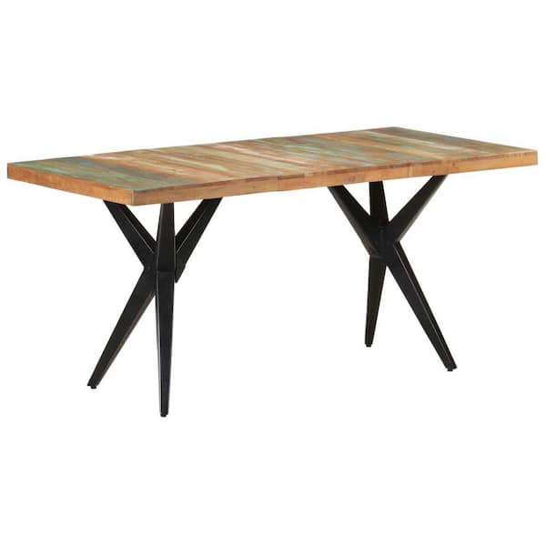 Aoibox 63 in. L x 31.5 in. W x 29.9 in. H Solid Reclaimed Wood Rectangle Dining Table with Mixed Color Finish