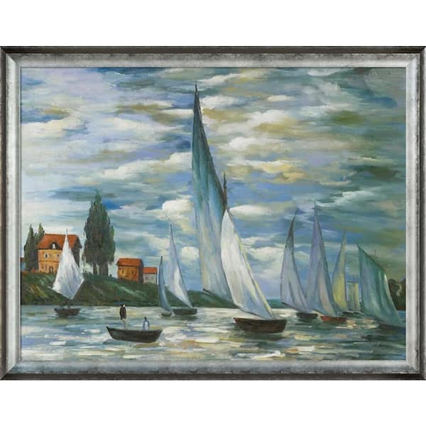 LA PASTICHE Regates at Argenteuil by Claude Monet Athenian Distressed Silver Framed Nature Oil Painting Art Print 41 in. x 53 in.