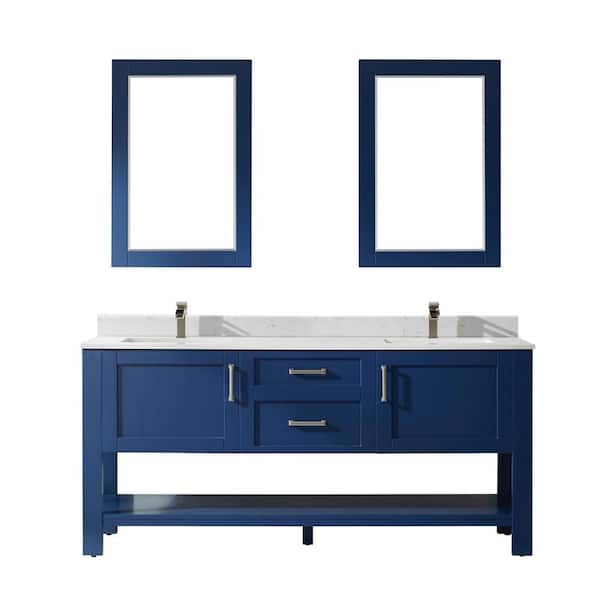 ROSWELL Grayson 72 in. Bath Vanity in Jewelry Blue with Composite Vanity Top in White with White Basin and Mirror