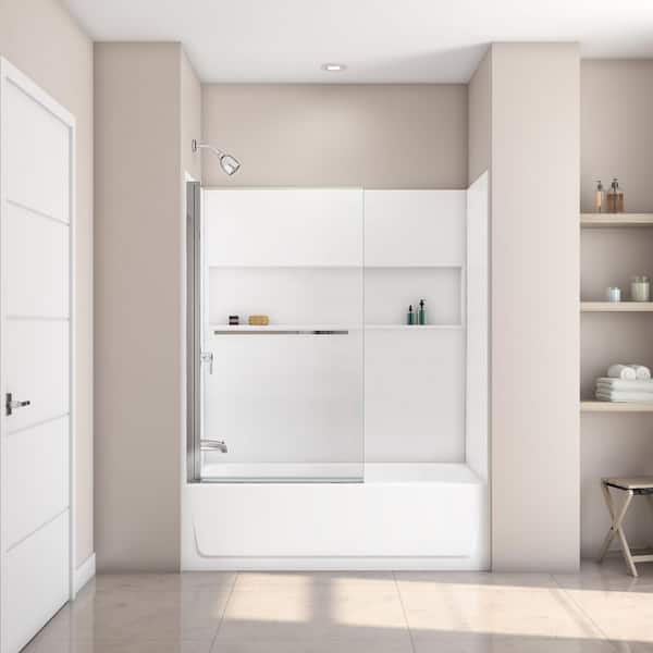 Bootz Industries Maui 34 in. W x 58 in. H Frameless Pivot Tub Door in Chrome with Clear Glass