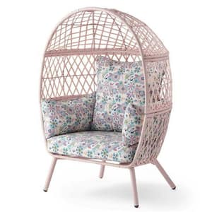 21.65 in. D x 27.17 in. W Kid's Ventura Wicker Outdoor Pink Stationary Egg Chair with Muti-Colored Cushion