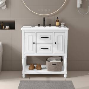 30 in. W x 18 in. D x 32.5 in. H Single Sink Bath Vanity in White with Ceramic Sink Top