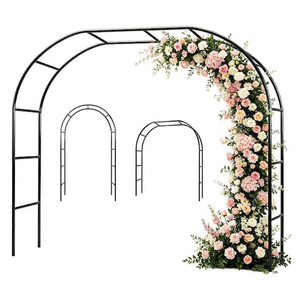 Adjustable Decorative Plates Metal Garden Arch, 7.87 ft. x 4.59 ft. DIY Iron Trellis in Black