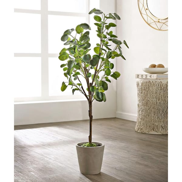 SAFAVIEH Artificial Polyscias Tree 49.0 in. Gray Cement Pot