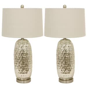 Antique Mercury Glass Dimple 27.5 in. Clear Table Lamp with Shade (Set of 2)