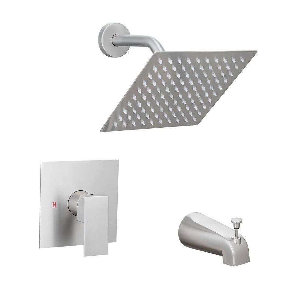Single Handle 1-Spray Wall Mounted Tub and Shower Faucet 1.8 GPM 8 in. Shower System in Brushed Nickel Valve Included price history on PriceWatchPro