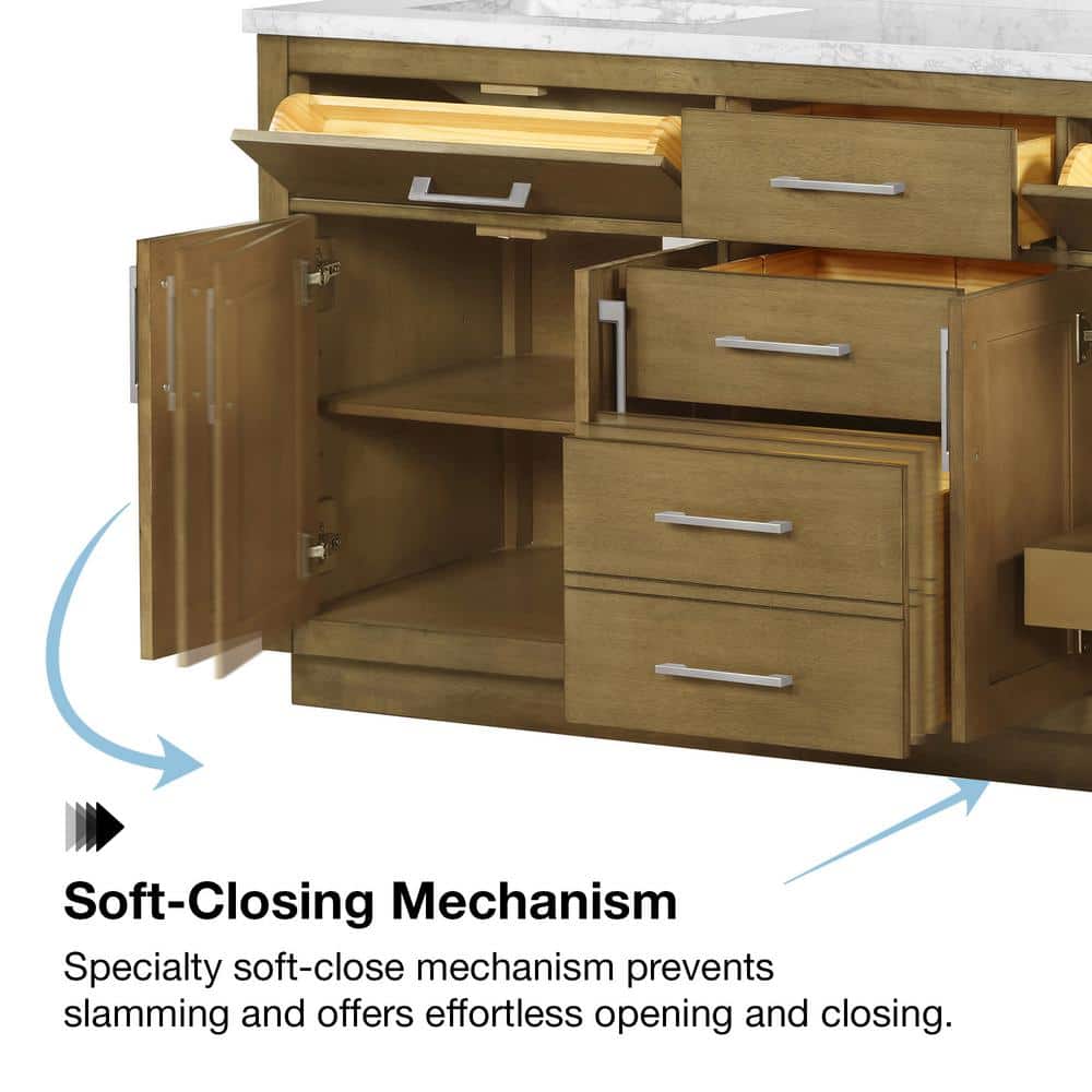 Athea 72" Almond Latte Freestanding Double Sink Bathroom Vanity